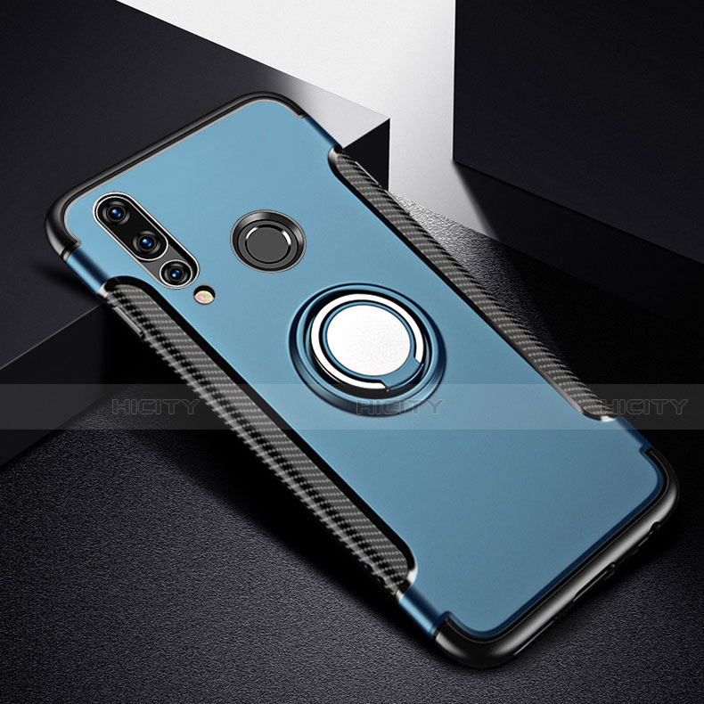 Funda Bumper Silicona y Plastico Mate Carcasa con Magnetico Anillo de dedo Soporte para Huawei P30 Lite Azul