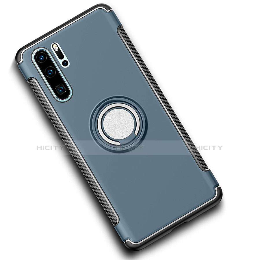 Funda Bumper Silicona y Plastico Mate Carcasa con Magnetico Anillo de dedo Soporte para Huawei P30 Pro Cian