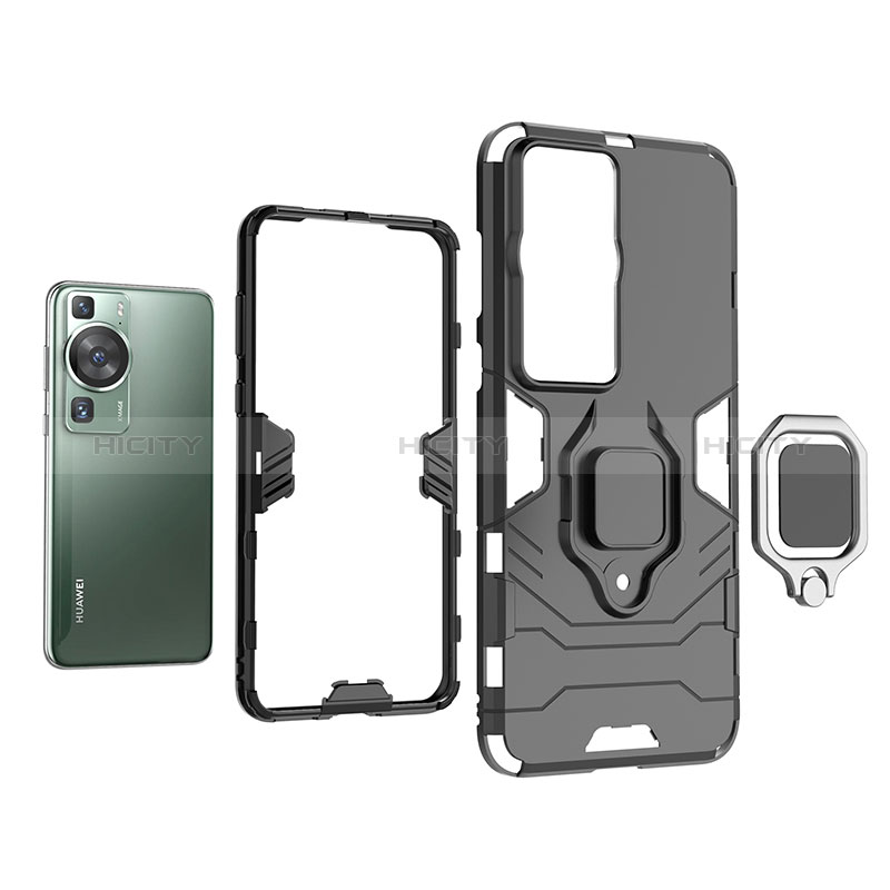 Funda Bumper Silicona y Plastico Mate Carcasa con Magnetico Anillo de dedo Soporte para Huawei P60