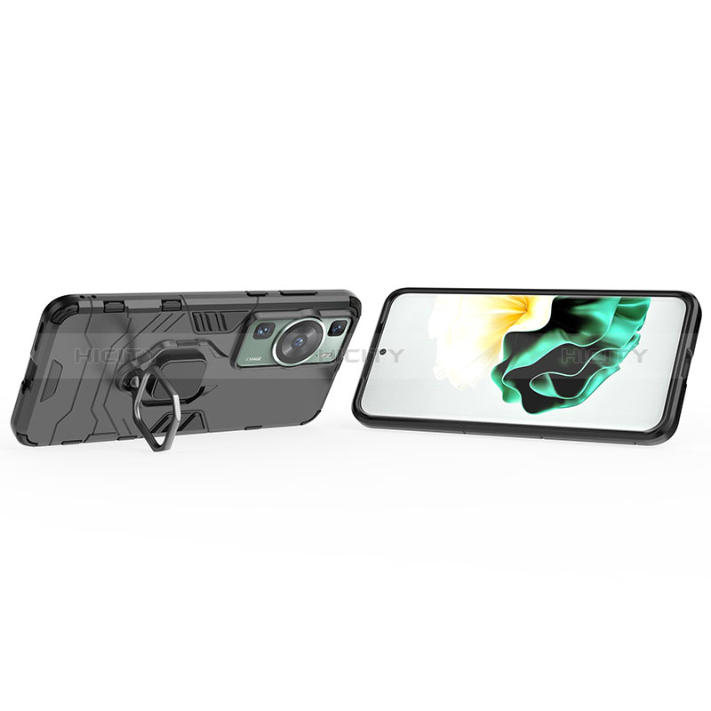 Funda Bumper Silicona y Plastico Mate Carcasa con Magnetico Anillo de dedo Soporte para Huawei P60 Pro