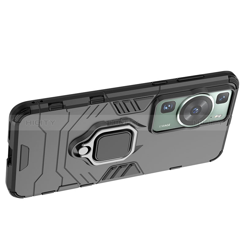 Funda Bumper Silicona y Plastico Mate Carcasa con Magnetico Anillo de dedo Soporte para Huawei P60 Pro