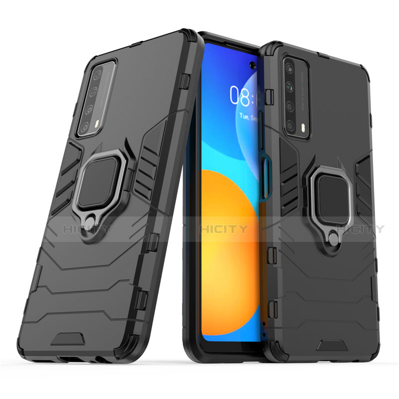 Funda Bumper Silicona y Plastico Mate Carcasa con Magnetico Anillo de dedo Soporte para Huawei Y7a