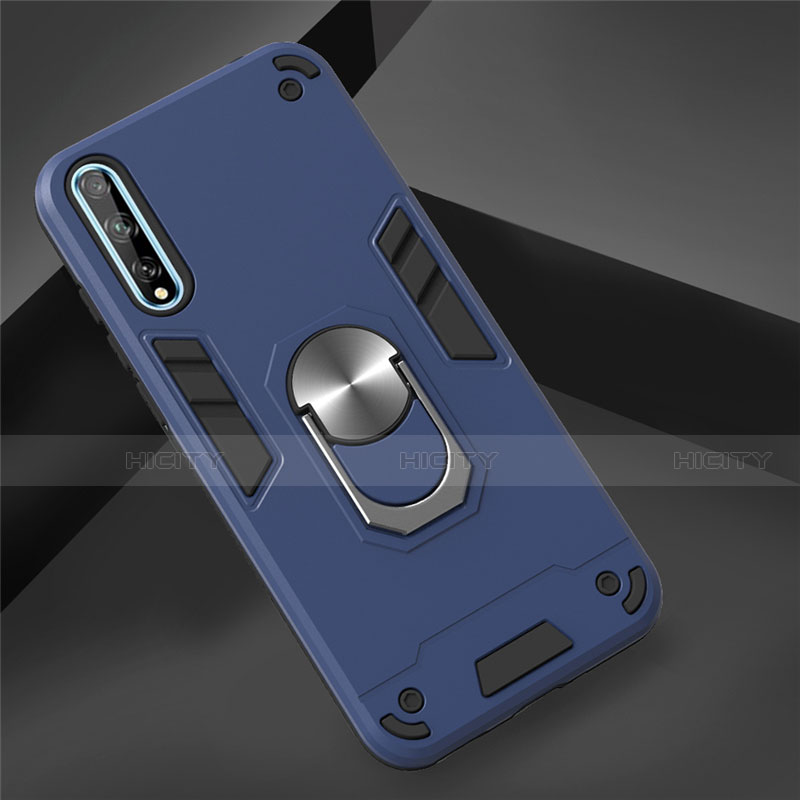 Funda Bumper Silicona y Plastico Mate Carcasa con Magnetico Anillo de dedo Soporte para Huawei Y8p Azul Cielo