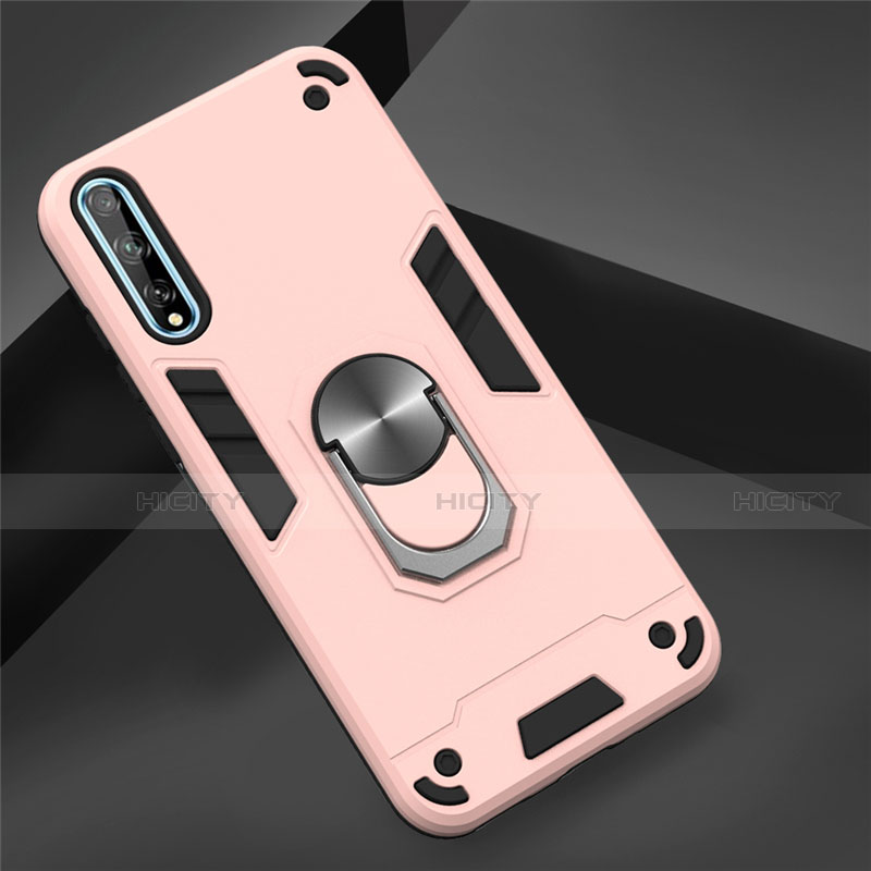 Funda Bumper Silicona y Plastico Mate Carcasa con Magnetico Anillo de dedo Soporte para Huawei Y8p Oro Rosa