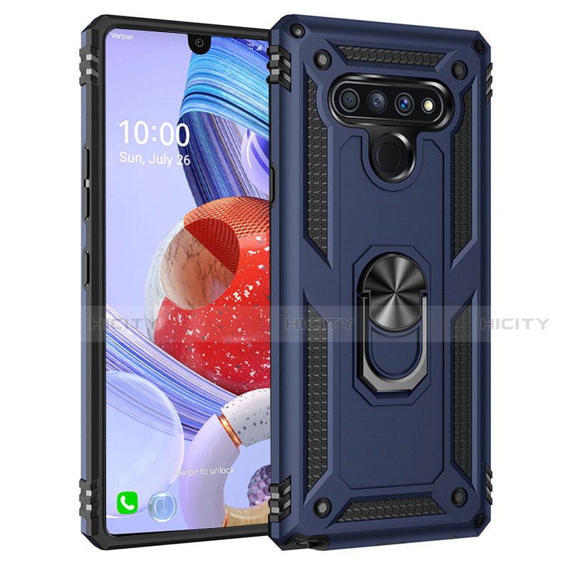 Funda Bumper Silicona y Plastico Mate Carcasa con Magnetico Anillo de dedo Soporte para LG Stylo 6 Azul