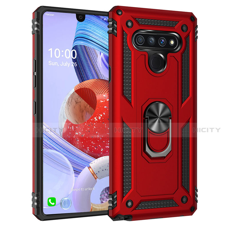 Funda Bumper Silicona y Plastico Mate Carcasa con Magnetico Anillo de dedo Soporte para LG Stylo 6 Rojo