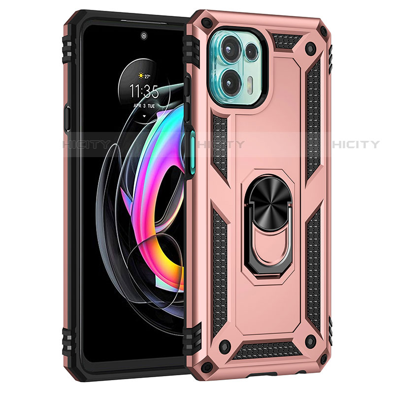 Funda Bumper Silicona y Plastico Mate Carcasa con Magnetico Anillo de dedo Soporte para Motorola Moto Edge 20 Lite 5G Oro Rosa