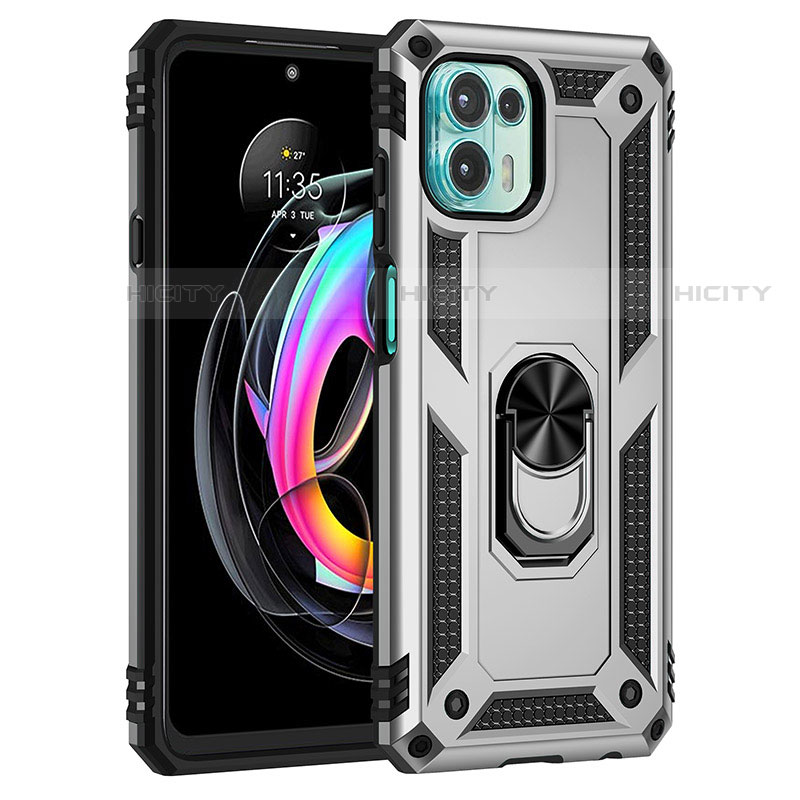 Funda Bumper Silicona y Plastico Mate Carcasa con Magnetico Anillo de dedo Soporte para Motorola Moto Edge 20 Lite 5G Plata