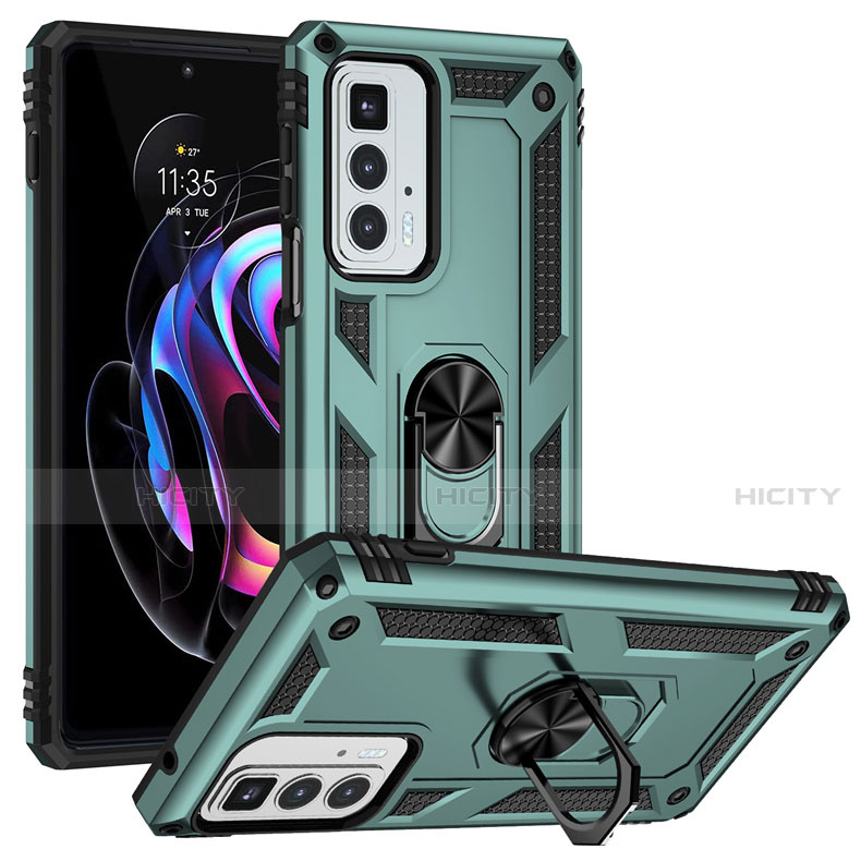 Funda Bumper Silicona y Plastico Mate Carcasa con Magnetico Anillo de dedo Soporte para Motorola Moto Edge 20 Pro 5G Verde