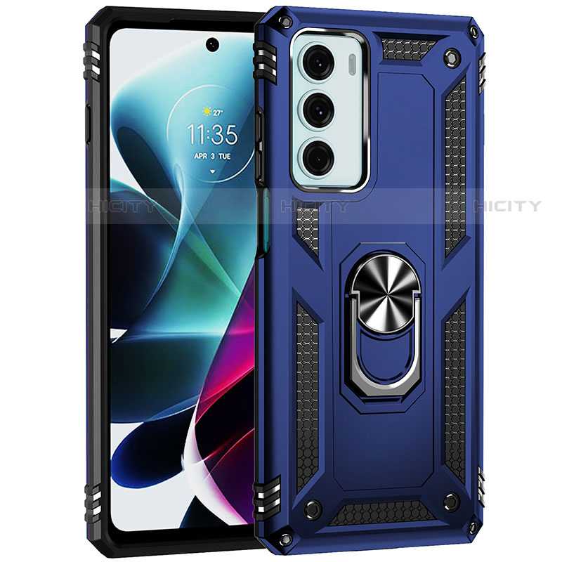 Funda Bumper Silicona y Plastico Mate Carcasa con Magnetico Anillo de dedo Soporte para Motorola Moto Edge S30 5G Azul