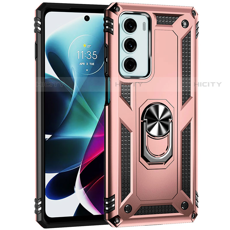 Funda Bumper Silicona y Plastico Mate Carcasa con Magnetico Anillo de dedo Soporte para Motorola Moto Edge S30 5G Oro Rosa