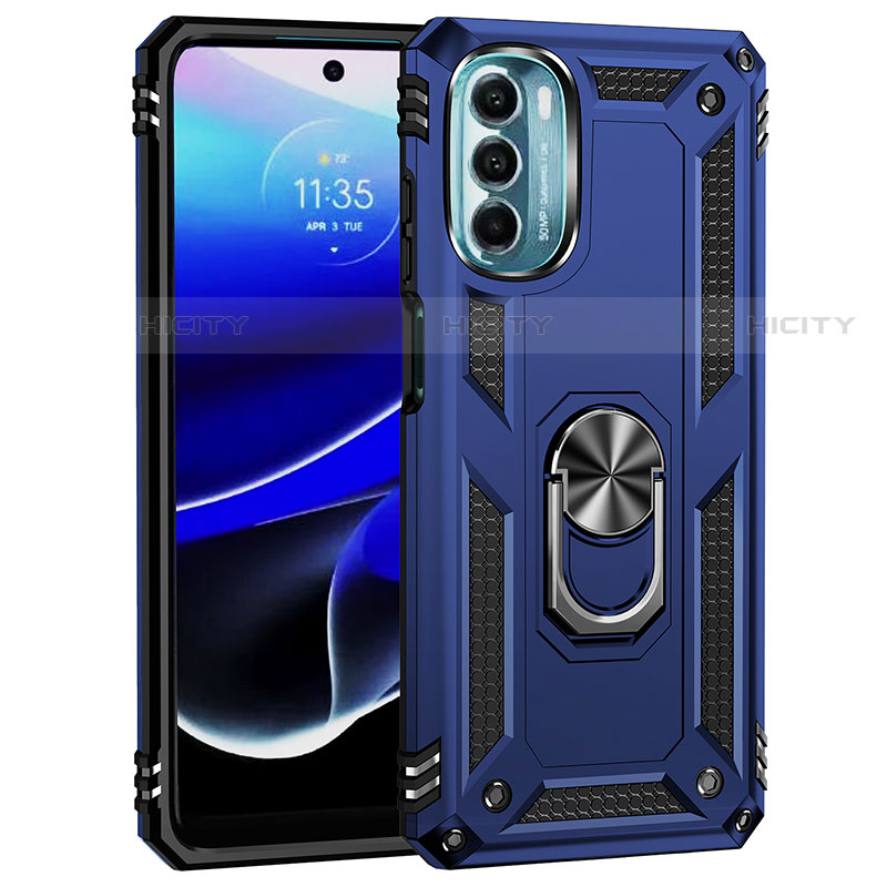 Funda Bumper Silicona y Plastico Mate Carcasa con Magnetico Anillo de dedo Soporte para Motorola Moto G 5G (2022) Azul