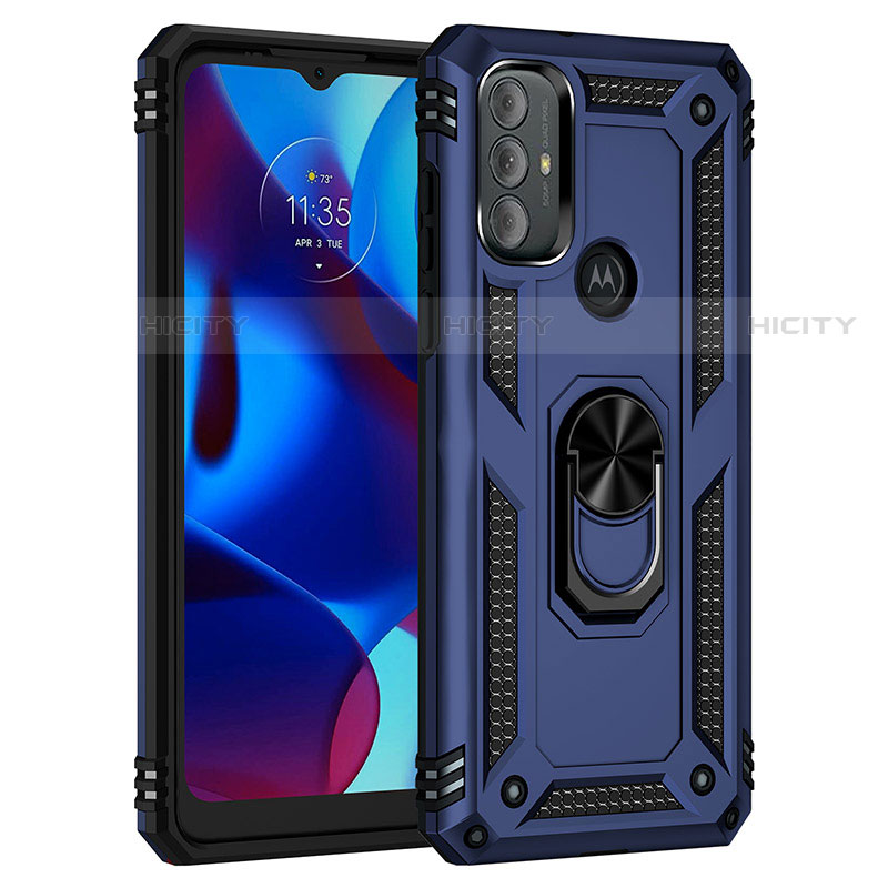 Funda Bumper Silicona y Plastico Mate Carcasa con Magnetico Anillo de dedo Soporte para Motorola Moto G Play (2023) Azul