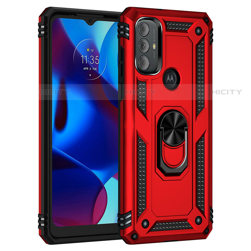 Funda Bumper Silicona y Plastico Mate Carcasa con Magnetico Anillo de dedo Soporte para Motorola Moto G Play (2023) Rojo