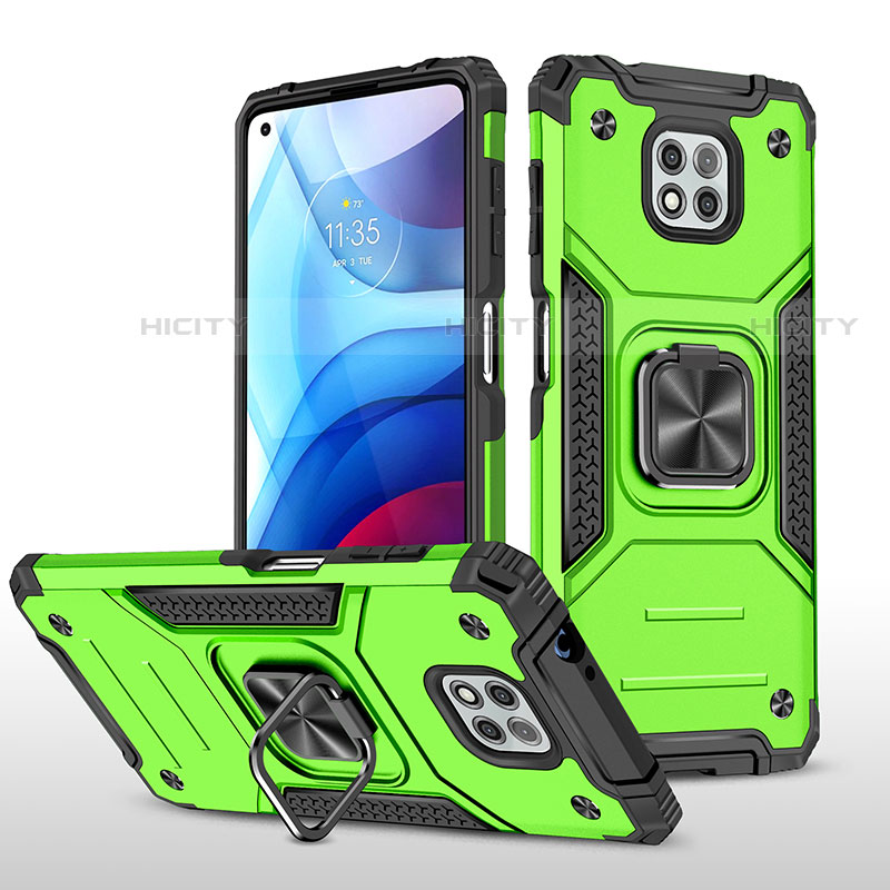 Funda Bumper Silicona y Plastico Mate Carcasa con Magnetico Anillo de dedo Soporte para Motorola Moto G Power (2021) Menta Verde