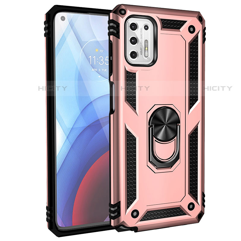 Funda Bumper Silicona y Plastico Mate Carcasa con Magnetico Anillo de dedo Soporte para Motorola Moto G Stylus (2021) Oro Rosa