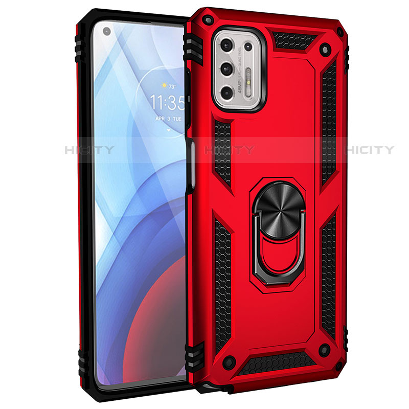 Funda Bumper Silicona y Plastico Mate Carcasa con Magnetico Anillo de dedo Soporte para Motorola Moto G Stylus (2021) Rojo