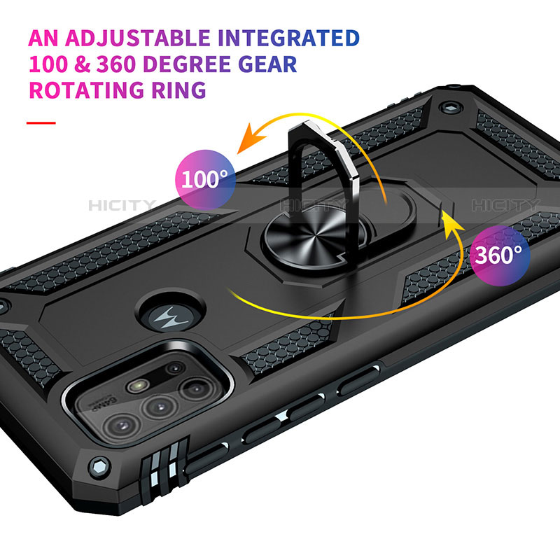 Funda Bumper Silicona y Plastico Mate Carcasa con Magnetico Anillo de dedo Soporte para Motorola Moto G10 Power