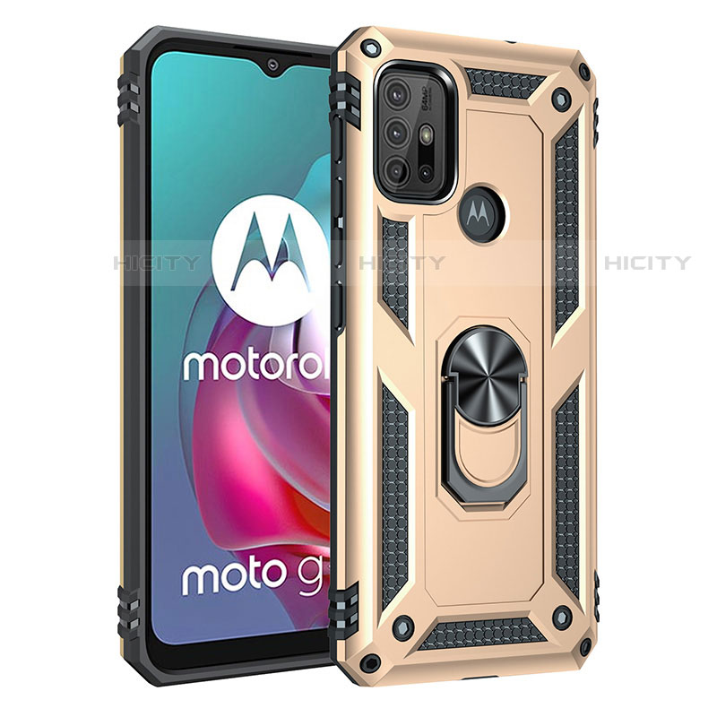 Funda Bumper Silicona y Plastico Mate Carcasa con Magnetico Anillo de dedo Soporte para Motorola Moto G20 Oro