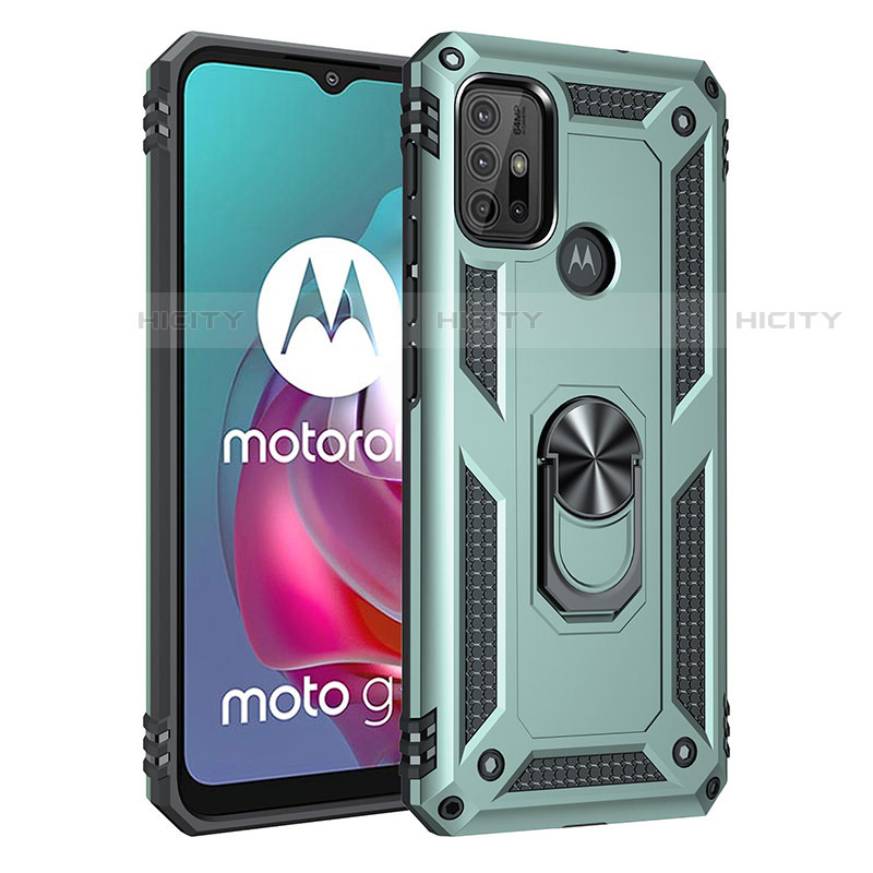 Funda Bumper Silicona y Plastico Mate Carcasa con Magnetico Anillo de dedo Soporte para Motorola Moto G20 Verde