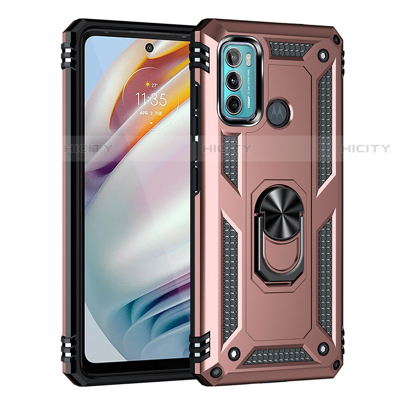 Funda Bumper Silicona y Plastico Mate Carcasa con Magnetico Anillo de dedo Soporte para Motorola Moto G40 Fusion Oro Rosa