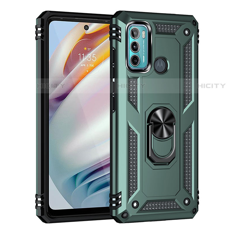 Funda Bumper Silicona y Plastico Mate Carcasa con Magnetico Anillo de dedo Soporte para Motorola Moto G40 Fusion Verde