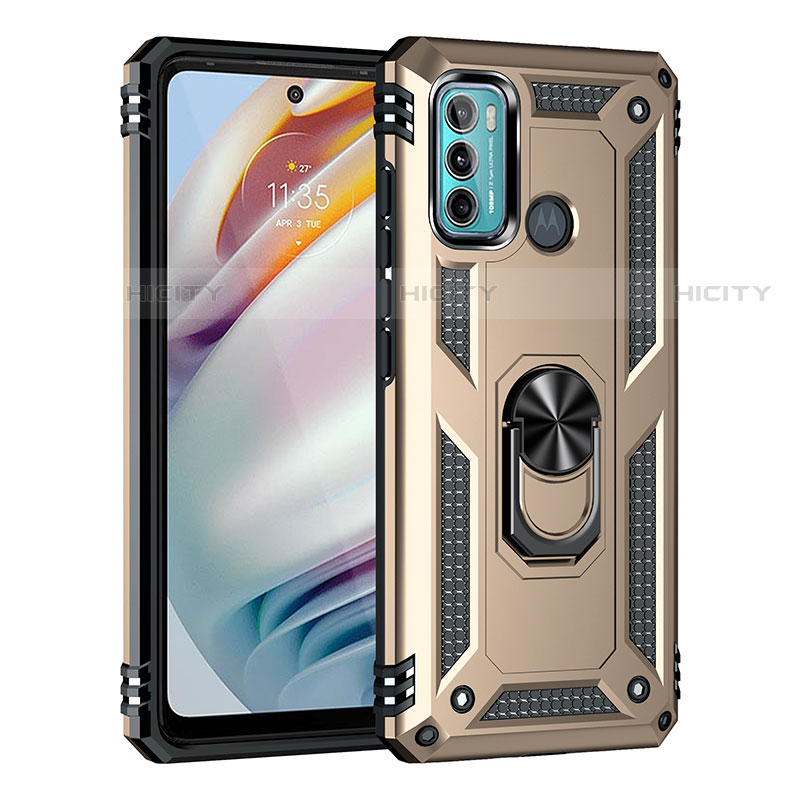 Funda Bumper Silicona y Plastico Mate Carcasa con Magnetico Anillo de dedo Soporte para Motorola Moto G60 Oro