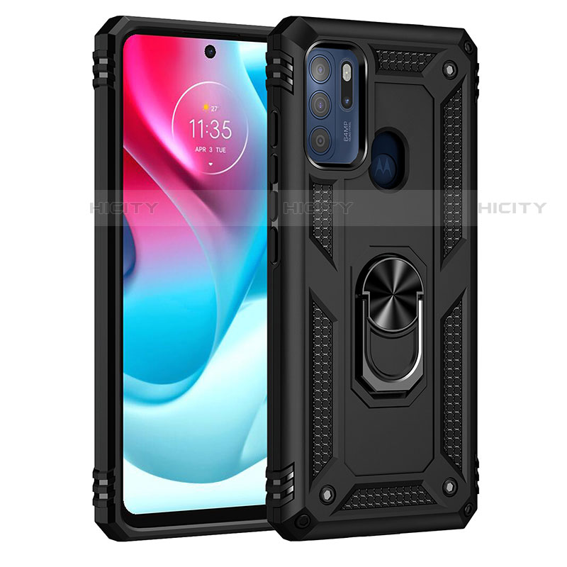 Funda Bumper Silicona y Plastico Mate Carcasa con Magnetico Anillo de dedo Soporte para Motorola Moto G60s Negro