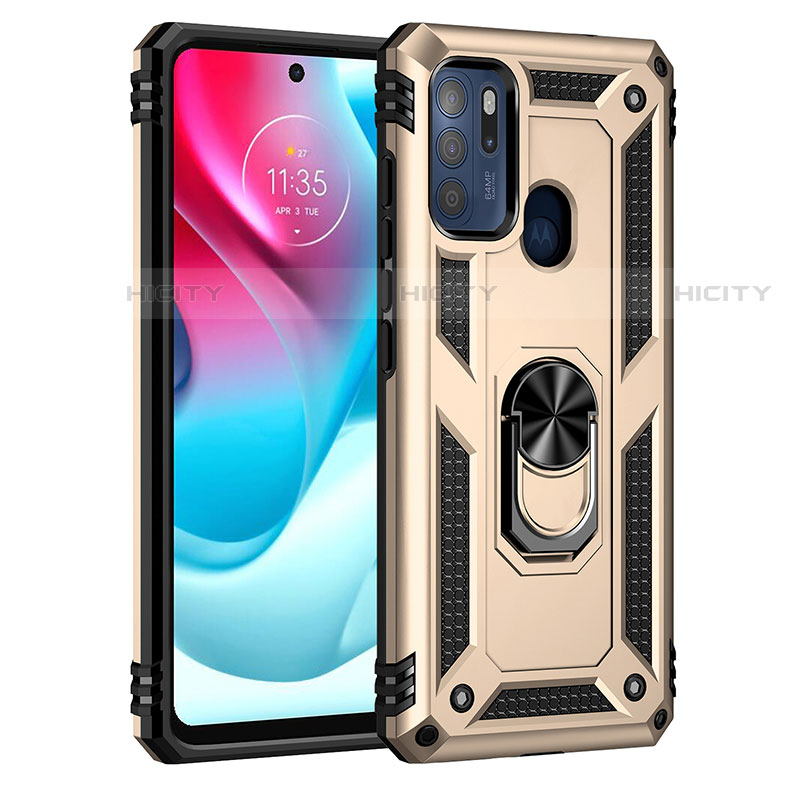 Funda Bumper Silicona y Plastico Mate Carcasa con Magnetico Anillo de dedo Soporte para Motorola Moto G60s Oro