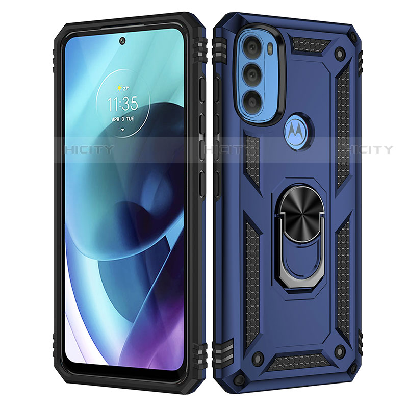 Funda Bumper Silicona y Plastico Mate Carcasa con Magnetico Anillo de dedo Soporte para Motorola Moto G71 5G