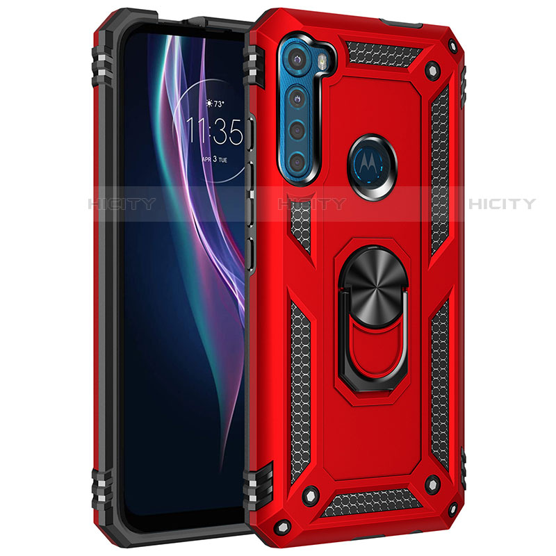 Funda Bumper Silicona y Plastico Mate Carcasa con Magnetico Anillo de dedo Soporte para Motorola Moto One Fusion Plus Rojo