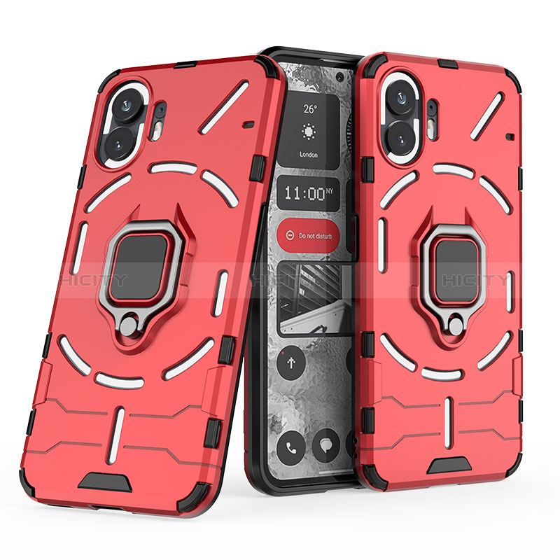 Funda Bumper Silicona y Plastico Mate Carcasa con Magnetico Anillo de dedo Soporte para Nothing Phone 2 Rojo