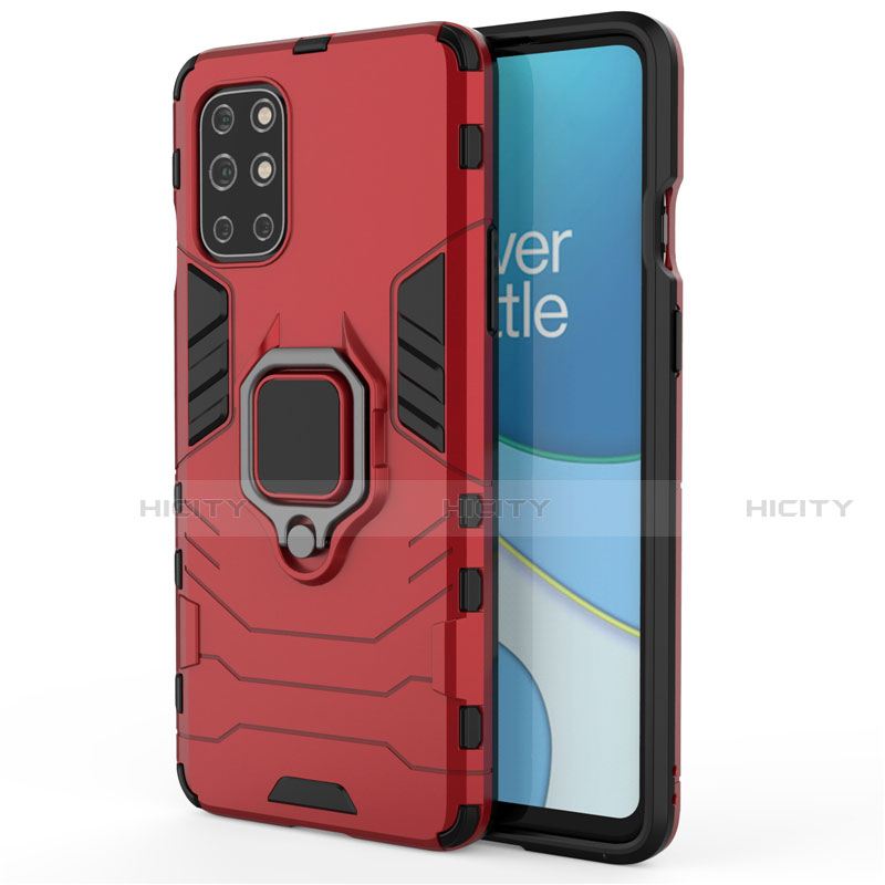 Funda Bumper Silicona y Plastico Mate Carcasa con Magnetico Anillo de dedo Soporte para OnePlus 8T 5G Rojo