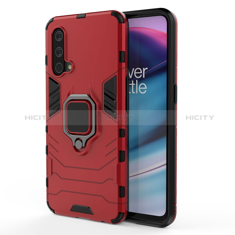 Funda Bumper Silicona y Plastico Mate Carcasa con Magnetico Anillo de dedo Soporte para OnePlus Nord CE 5G Rojo