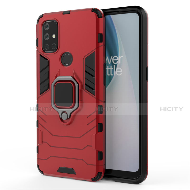 Funda Bumper Silicona y Plastico Mate Carcasa con Magnetico Anillo de dedo Soporte para OnePlus Nord N10 5G Rojo