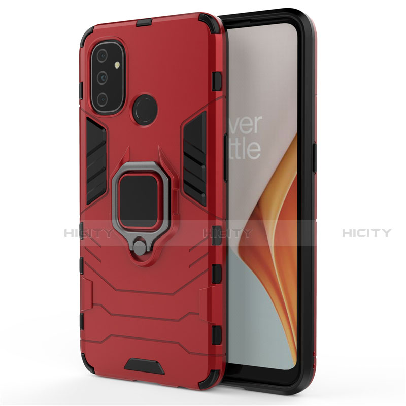 Funda Bumper Silicona y Plastico Mate Carcasa con Magnetico Anillo de dedo Soporte para OnePlus Nord N100 Rojo