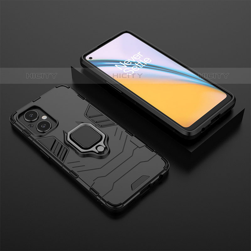 Funda Bumper Silicona y Plastico Mate Carcasa con Magnetico Anillo de dedo Soporte para OnePlus Nord N20 5G Negro