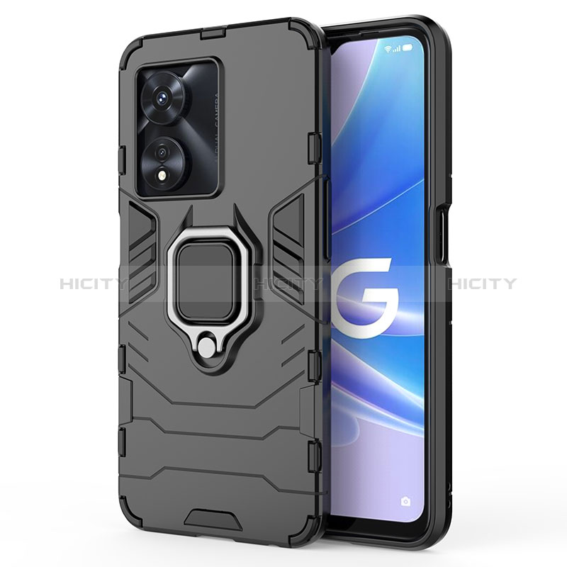 Funda Bumper Silicona y Plastico Mate Carcasa con Magnetico Anillo de dedo Soporte para Oppo A1 Pro 5G Negro