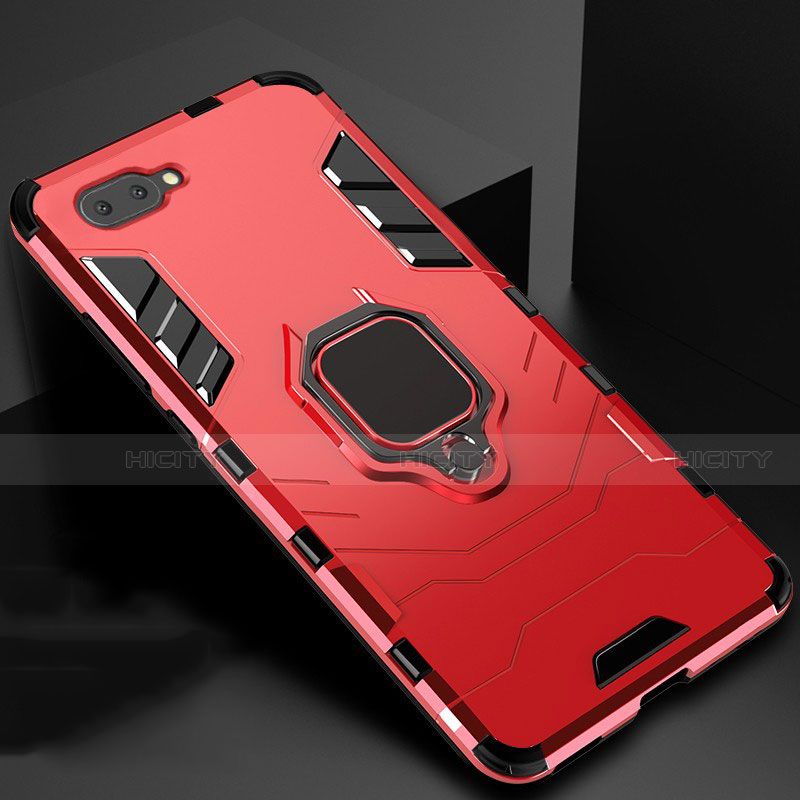 Funda Bumper Silicona y Plastico Mate Carcasa con Magnetico Anillo de dedo Soporte para Oppo A12e Rojo