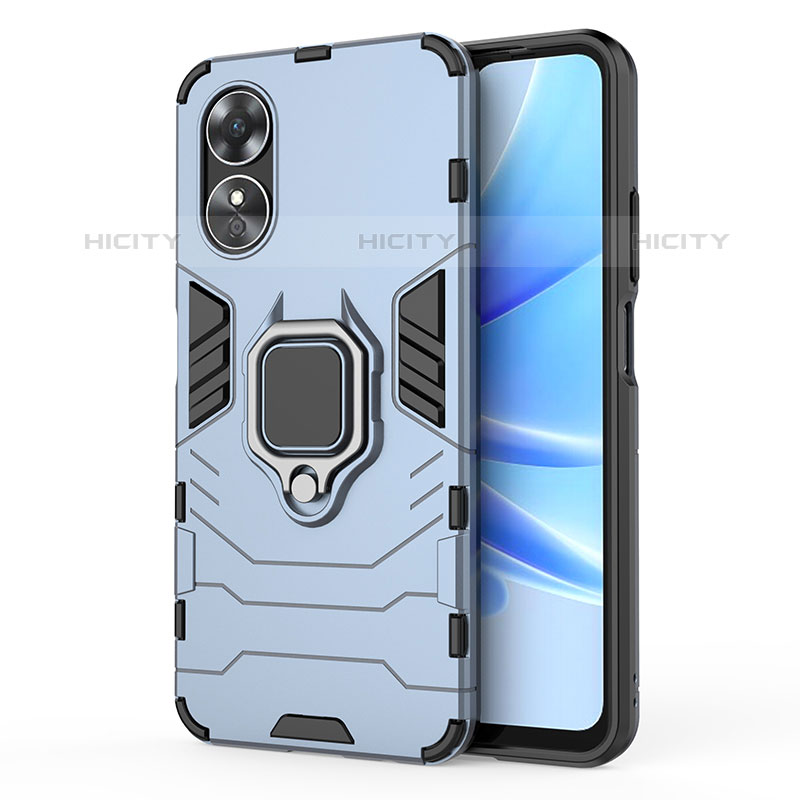 Funda Bumper Silicona y Plastico Mate Carcasa con Magnetico Anillo de dedo Soporte para Oppo A17 Azul