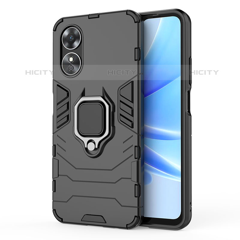 Funda Bumper Silicona y Plastico Mate Carcasa con Magnetico Anillo de dedo Soporte para Oppo A17 Negro