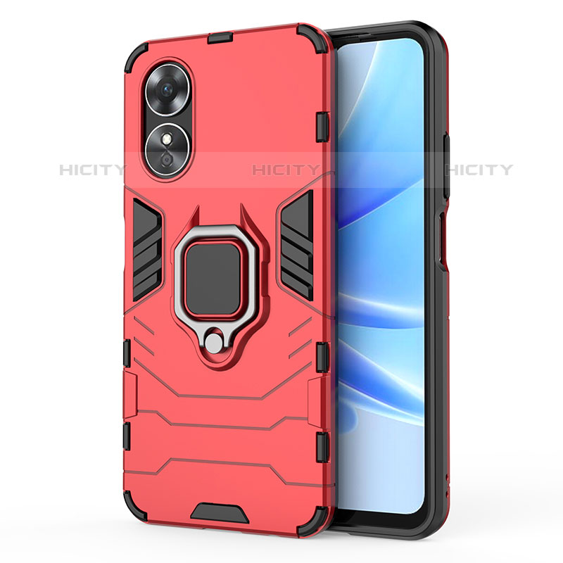 Funda Bumper Silicona y Plastico Mate Carcasa con Magnetico Anillo de dedo Soporte para Oppo A17 Rojo