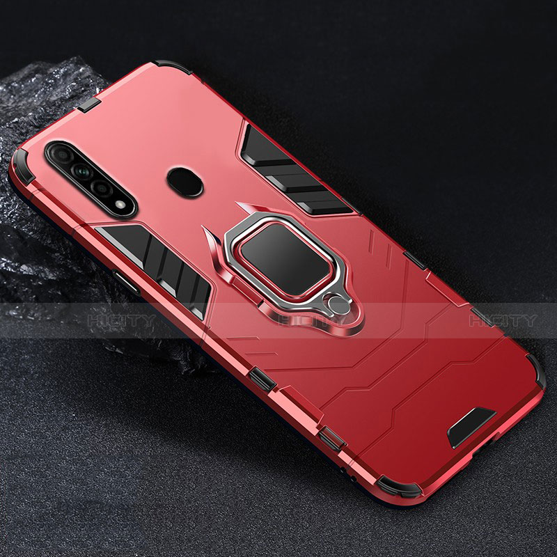 Funda Bumper Silicona y Plastico Mate Carcasa con Magnetico Anillo de dedo Soporte para Oppo A31 Rojo