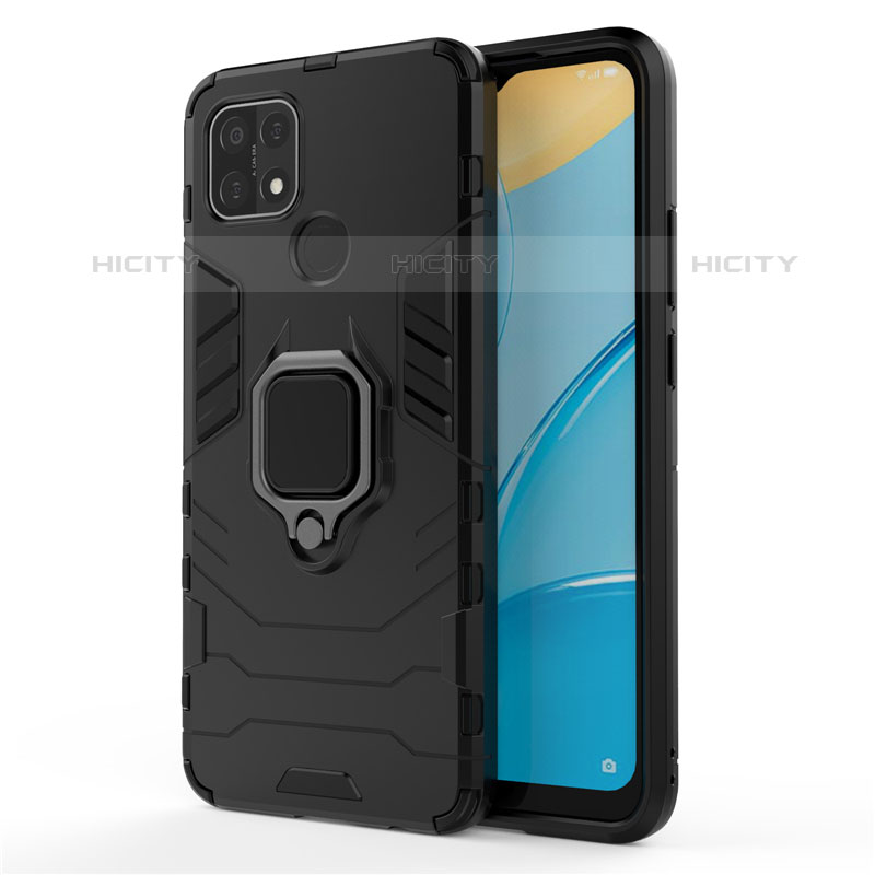 Funda Bumper Silicona y Plastico Mate Carcasa con Magnetico Anillo de dedo Soporte para Oppo A35 Negro