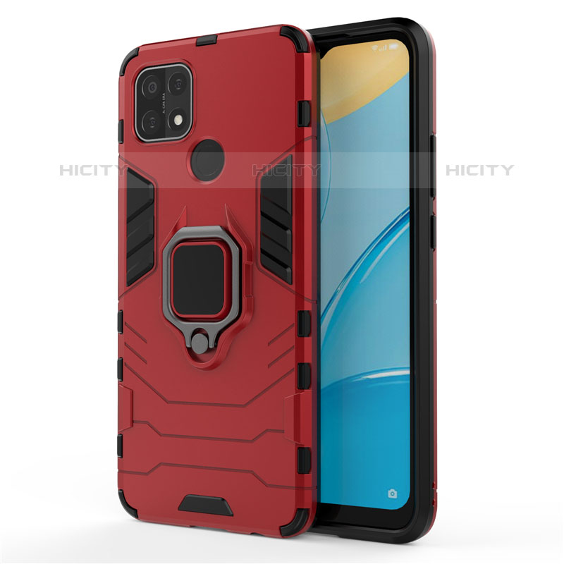 Funda Bumper Silicona y Plastico Mate Carcasa con Magnetico Anillo de dedo Soporte para Oppo A35 Rojo