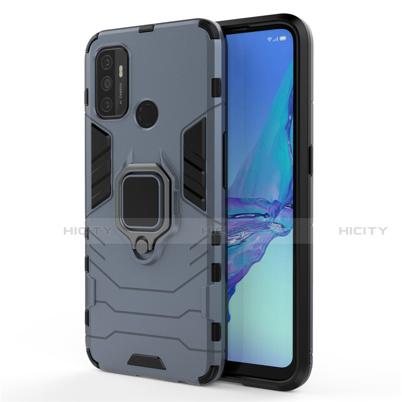 Funda Bumper Silicona y Plastico Mate Carcasa con Magnetico Anillo de dedo Soporte para Oppo A53 Azul