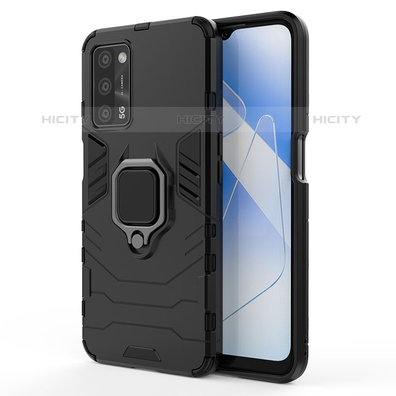 Funda Bumper Silicona y Plastico Mate Carcasa con Magnetico Anillo de dedo Soporte para Oppo A53s 5G Negro