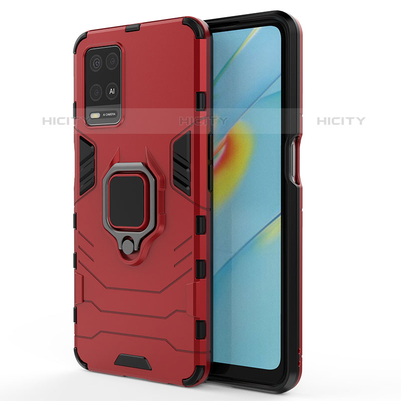 Funda Bumper Silicona y Plastico Mate Carcasa con Magnetico Anillo de dedo Soporte para Oppo A54 4G Rojo