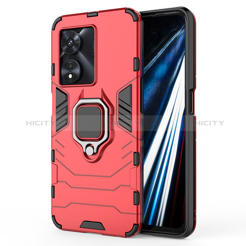 Funda Bumper Silicona y Plastico Mate Carcasa con Magnetico Anillo de dedo Soporte para Oppo A58 4G Rojo