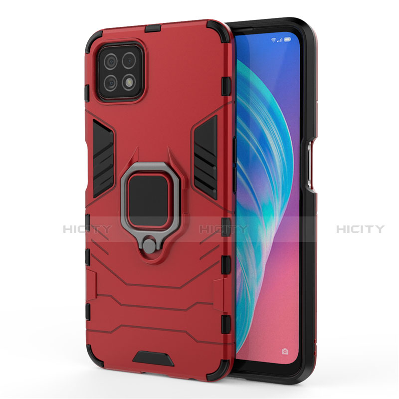 Funda Bumper Silicona y Plastico Mate Carcasa con Magnetico Anillo de dedo Soporte para Oppo A73 5G Rojo